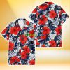 Miami Marlins White Tropical Leaf Red Hibiscus Navy Background 3D Hawaiian Shirt Gift For Fans Product Photo 2