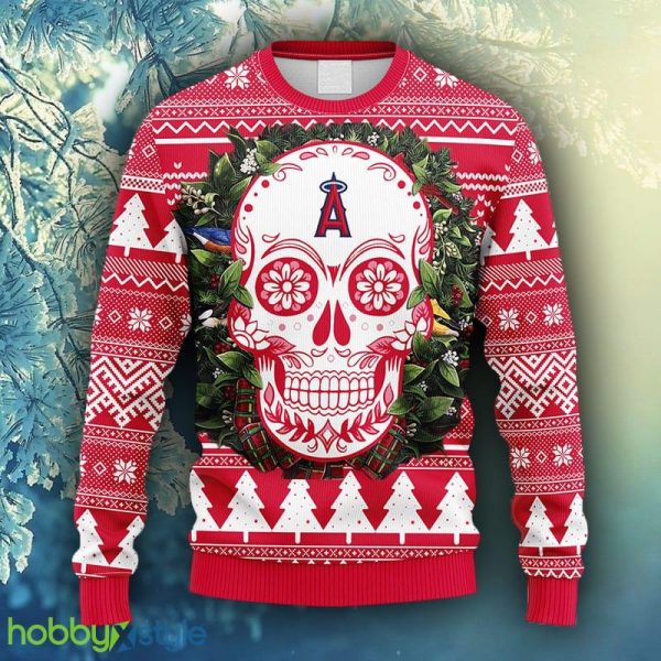 MLB Los Angeles Angels Skull Flower Ugly Christmas Ugly Sweater For Men Women - MLB Los Angeles Angels Skull Flower Ugly Christmas Ugly Sweater_1