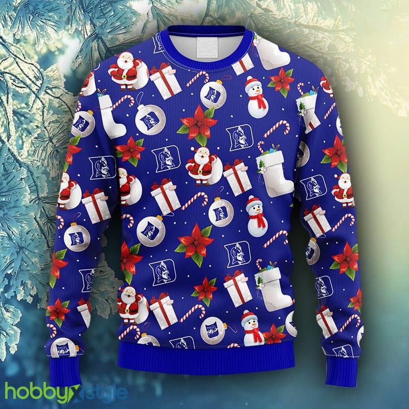 NCAA Christmas Duke Blue Devils Santa Claus Snowman Christmas Ugly Sweater For Men Women - NCAA Duke Blue Devils Santa Claus Snowman Christmas Ugly Sweater_1