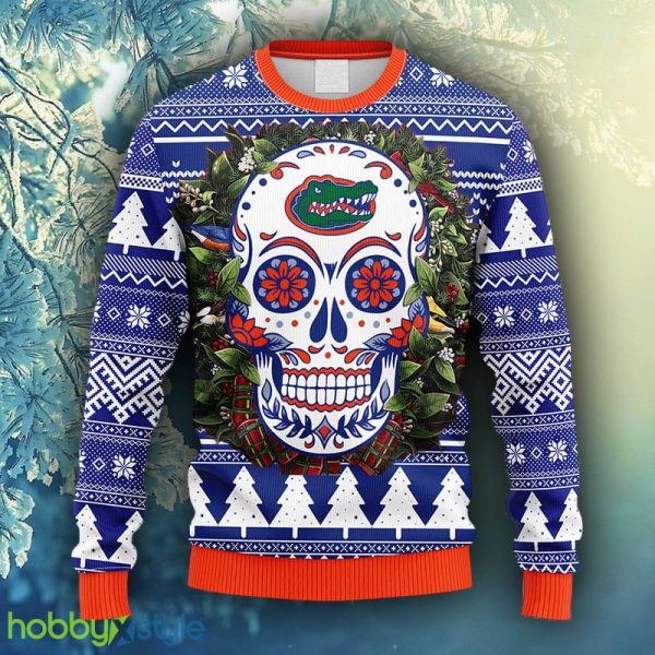 NCAA Christmas Florida Gators Skull Flower Ugly Christmas Ugly Sweater For Men Women - NCAA Florida Gators Skull Flower Ugly Christmas Ugly Sweater_1