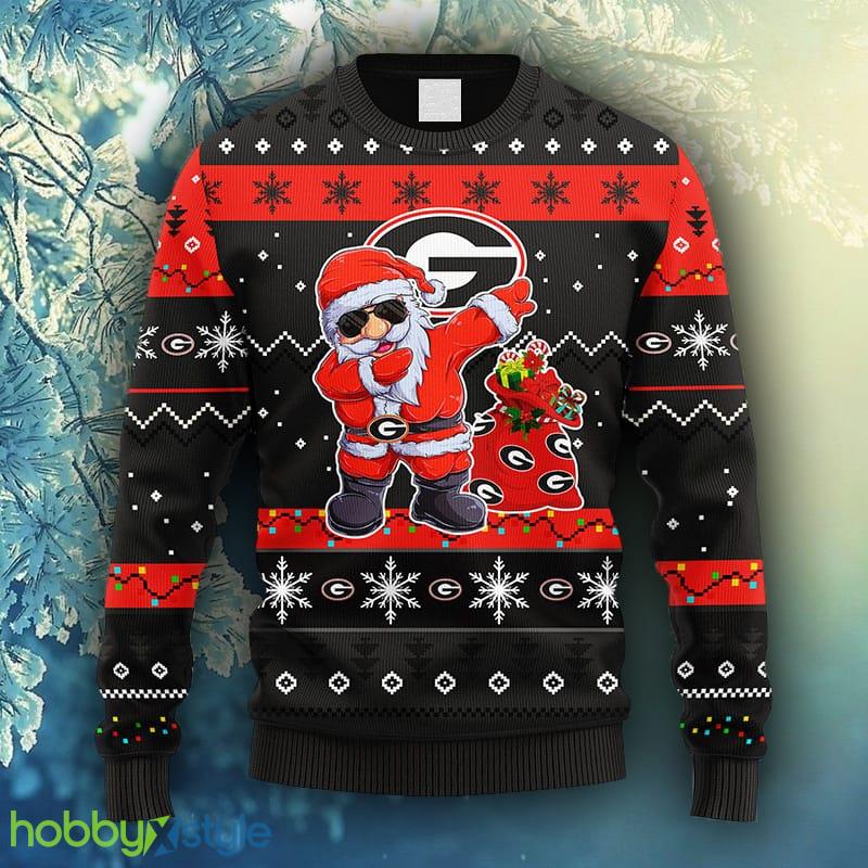 NCAA Christmas Georgia Bulldogs Dabbing Santa Claus Christmas Ugly Sweater For Men Women - NCAA Georgia Bulldogs Dabbing Santa Claus Christmas Ugly Sweater_1