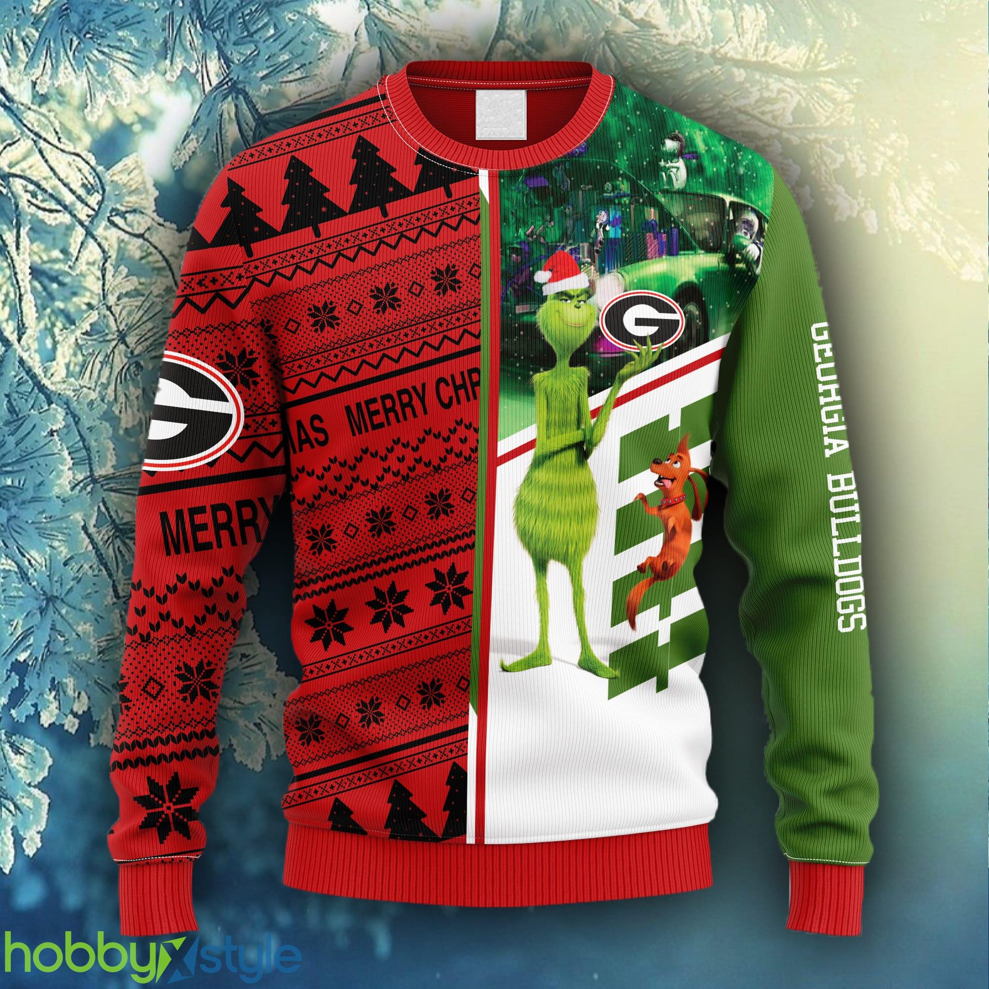 NCAA Christmas Georgia Bulldogs Grinch & Scooby-Doo Christmas Ugly Sweater For Men Women - NCAA Georgia Bulldogs Grinch & Scooby-Doo Christmas Ugly Sweater_1