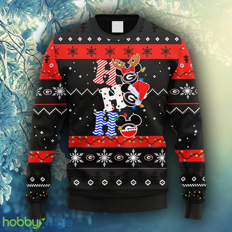 NCAA Christmas Georgia Bulldogs HoHoHo Mickey Christmas Ugly Sweater For Men Women - NCAA Georgia Bulldogs HoHoHo Mickey Christmas Ugly Sweater_1