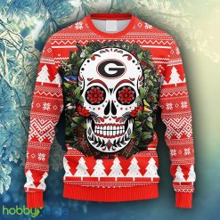 NCAA Christmas Georgia Bulldogs Skull Flower Ugly Christmas Ugly Sweater For Men Women - NCAA Georgia Bulldogs Skull Flower Ugly Christmas Ugly Sweater_1