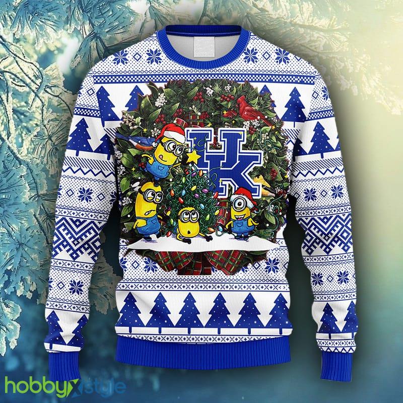 NCAA Christmas Kentucky Wildcats Minion Christmas Ugly Sweater For Men Women - NCAA Kentucky Wildcats Minion Christmas Ugly Sweater_1