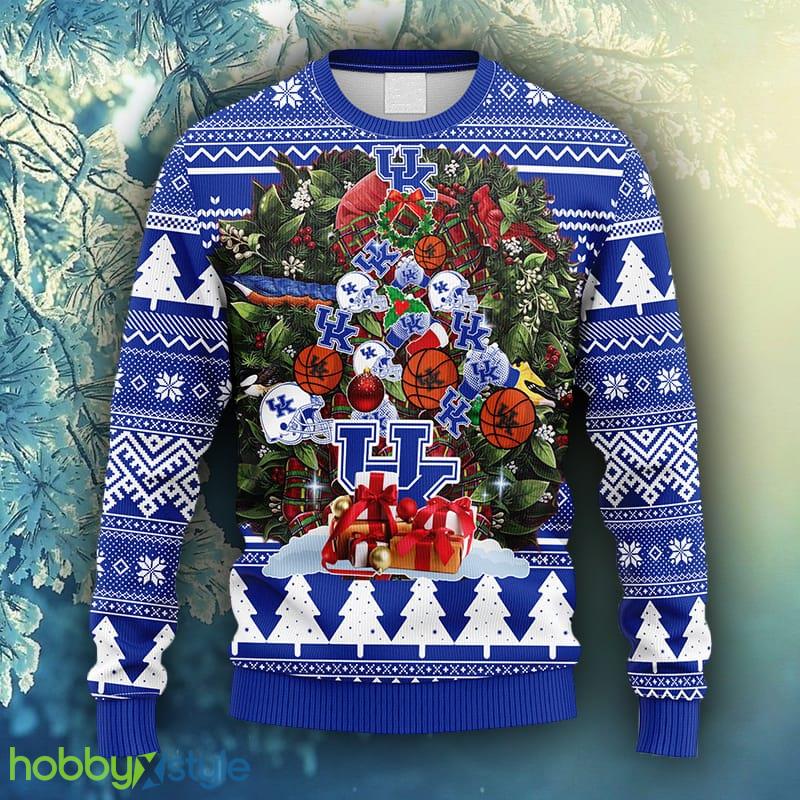 NCAA Christmas Kentucky Wildcats Tree Ugly Christmas Fleece Sweater For Men Women - NCAA Kentucky Wildcats Tree Ugly Christmas Fleece Sweater_1