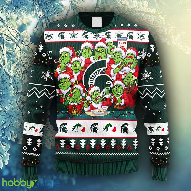 NCAA Christmas Michigan State Spartans 12 Grinch Xmas Day Christmas Ugly Sweater For Men Women - NCAA Michigan State Spartans 12 Grinch Xmas Day Christmas Ugly Sweater_1