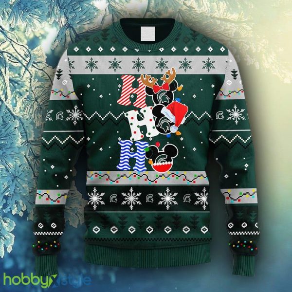 NCAA Christmas Michigan State Spartans HoHoHo Mickey Christmas Ugly Sweater For Men Women - NCAA Michigan State Spartans HoHoHo Mickey Christmas Ugly Sweater_1