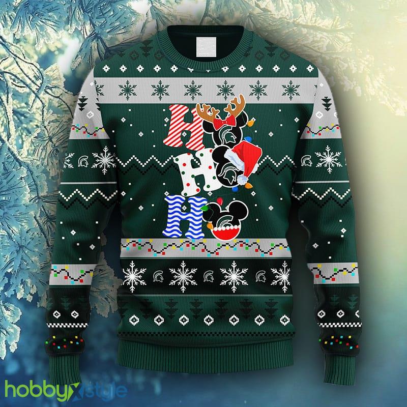 NCAA Christmas Michigan State Spartans HoHoHo Mickey Christmas Ugly Sweater For Men Women - NCAA Michigan State Spartans HoHoHo Mickey Christmas Ugly Sweater_1