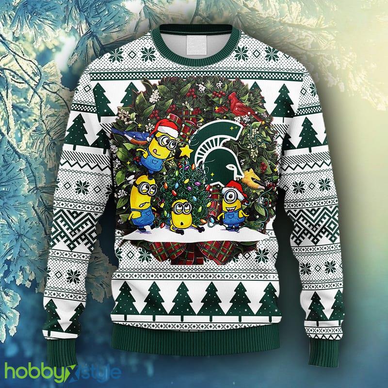 NCAA Christmas Michigan State Spartans Minion Christmas Ugly Sweater For Men Women - NCAA Michigan State Spartans Minion Christmas Ugly Sweater_1