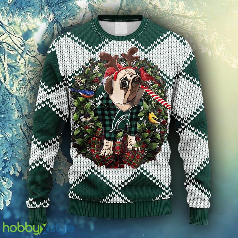 NCAA Christmas Michigan State Spartans Pub Dog Christmas Ugly Sweater For Men Women - NCAA Michigan State Spartans Pub Dog Christmas Ugly Sweater_1