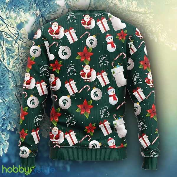 NCAA Christmas Michigan State Spartans Santa Claus Snowman Christmas Ugly Sweater For Men Women - NCAA Michigan State Spartans Santa Claus Snowman Christmas Ugly Sweater_2