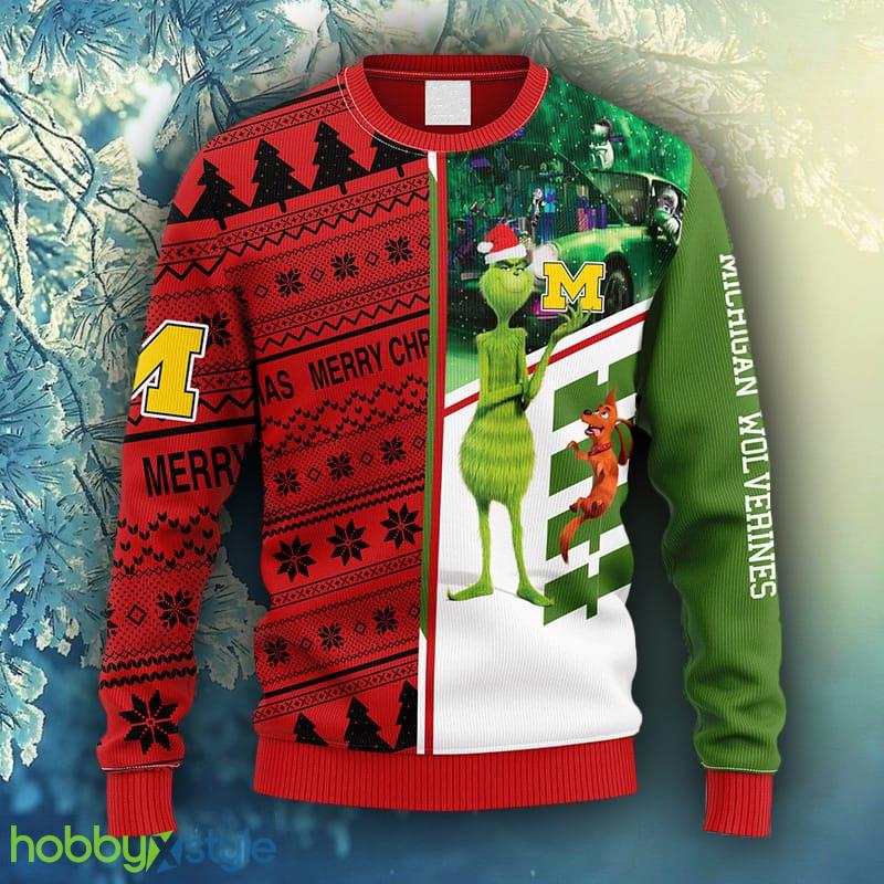 NCAA Christmas Michigan Wolverines Grinch & Scooby-Doo Christmas Ugly Sweater For Men Women - NCAA Michigan Wolverines Grinch & Scooby-Doo Christmas Ugly Sweater_1