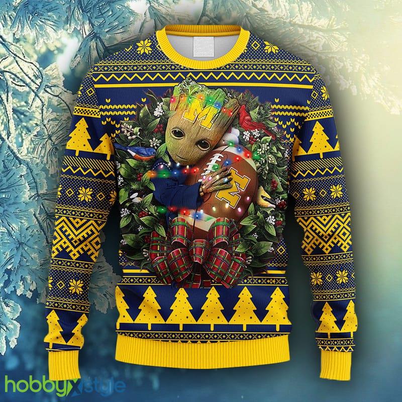 NCAA Christmas Michigan Wolverines Groot Hug Christmas Ugly Sweater For Men Women - NCAA Michigan Wolverines Groot Hug Christmas Ugly Sweater_1
