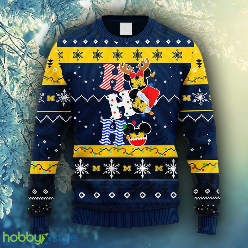 NCAA Christmas Michigan Wolverines HoHoHo Mickey Christmas Ugly Sweater For Men Women - NCAA Michigan Wolverines HoHoHo Mickey Christmas Ugly Sweater_1