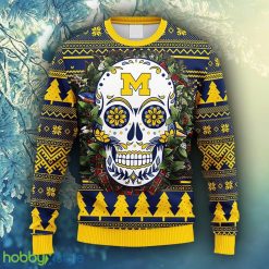 NCAA Christmas Michigan Wolverines Skull Flower Ugly Christmas Ugly Sweater For Men Women - NCAA Michigan Wolverines Skull Flower Ugly Christmas Ugly Sweater_1