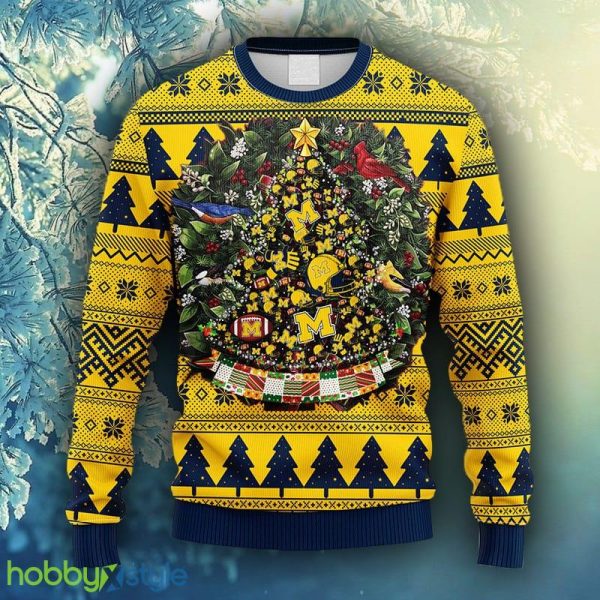 NCAA Christmas Michigan Wolverines Tree Ball Christmas Ugly Sweater For Men Women - NCAA Michigan Wolverines Tree Ball Christmas Ugly Sweater_1