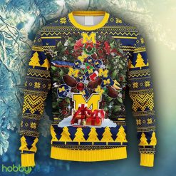 NCAA Christmas Michigan Wolverines Tree Ugly Christmas Fleece Sweater For Men Women - NCAA Michigan Wolverines Tree Ugly Christmas Fleece Sweater_1