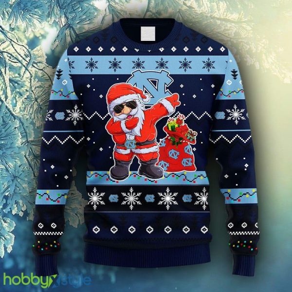 NCAA Christmas North Carolina Tar Heels Dabbing Santa Claus Christmas Ugly Sweater For Men Women - NCAA North Carolina Tar Heels Dabbing Santa Claus Christmas Ugly Sweater_1