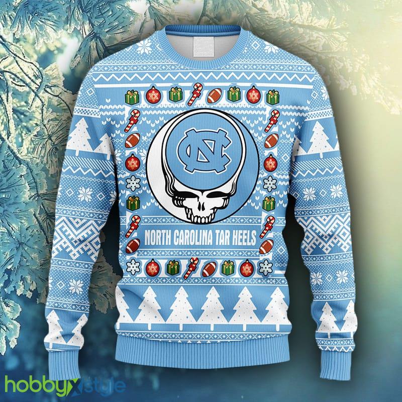 NCAA Christmas North Carolina Tar Heels Grateful Dead Ugly Christmas Fleece Sweater For Men Women - NCAA North Carolina Tar Heels Grateful Dead Ugly Christmas Fleece Sweater_1