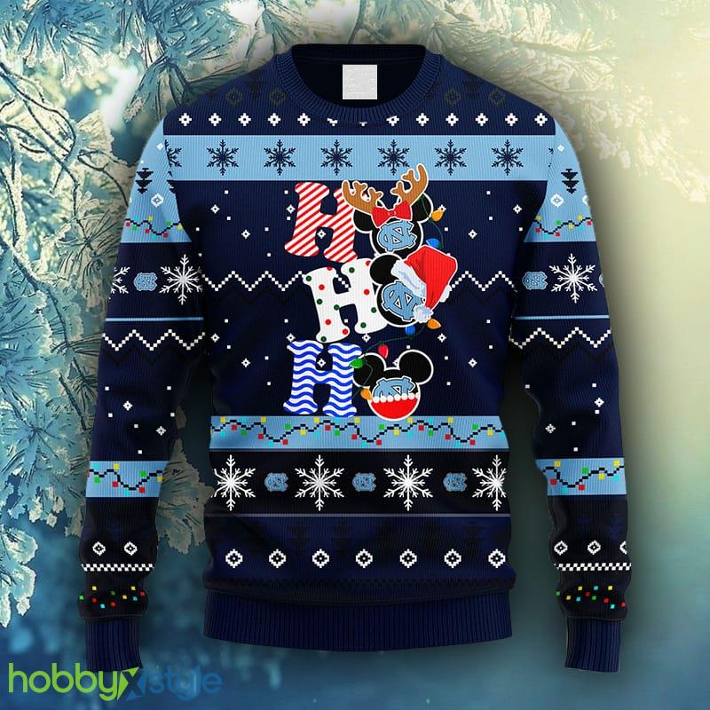 NCAA Christmas North Carolina Tar Heels HoHoHo Mickey Christmas Ugly Sweater For Men Women - NCAA North Carolina Tar Heels HoHoHo Mickey Christmas Ugly Sweater_1