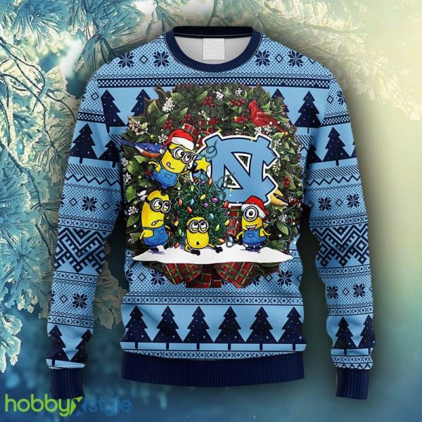NCAA Christmas North Carolina Tar Heels Minion Christmas Ugly Sweater For Men Women - NCAA North Carolina Tar Heels Minion Christmas Ugly Sweater_1