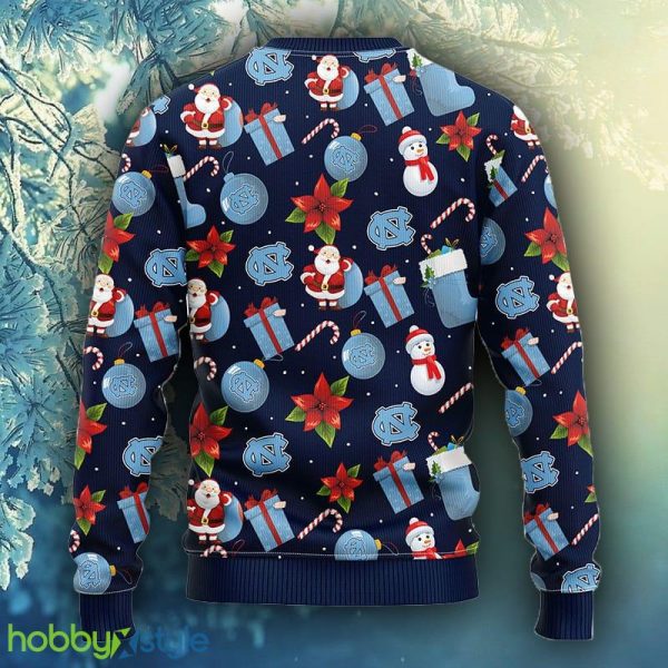NCAA Christmas North Carolina Tar Heels Santa Claus Snowman Christmas Ugly Sweater For Men Women - NCAA North Carolina Tar Heels Santa Claus Snowman Christmas Ugly Sweater_2