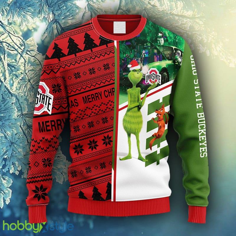 NCAA Christmas Ohio State Buckeyes Grinch & Scooby-Doo Christmas Ugly Sweater For Men Women - NCAA Ohio State Buckeyes Grinch & Scooby-Doo Christmas Ugly Sweater_1