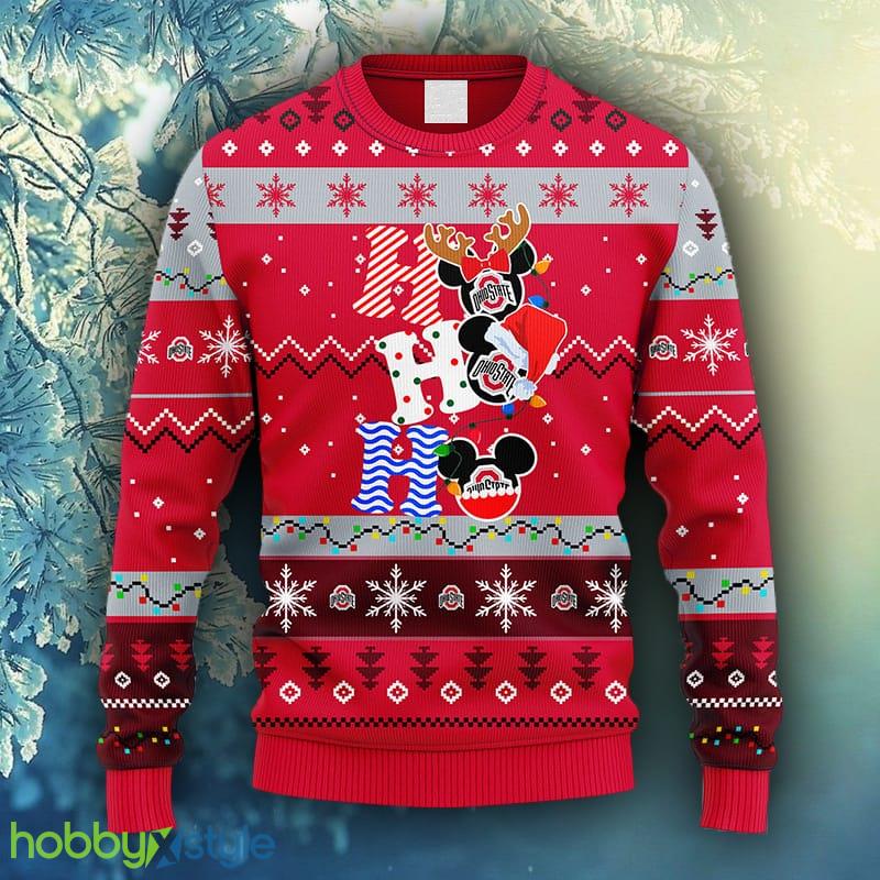 NCAA Christmas Ohio State Buckeyes HoHoHo Mickey Christmas Ugly Sweater For Men Women - NCAA Ohio State Buckeyes HoHoHo Mickey Christmas Ugly Sweater_1