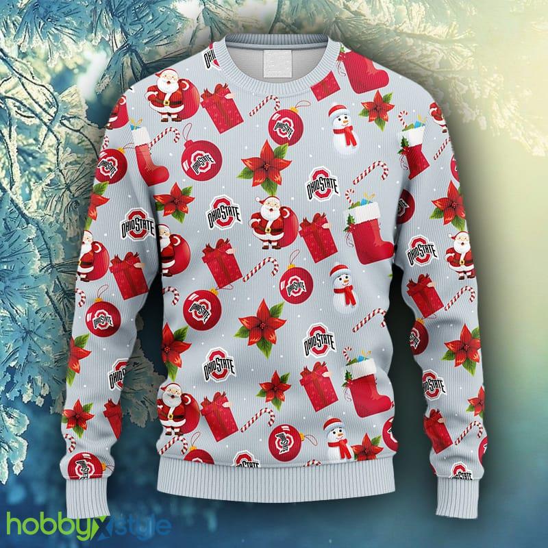NCAA Christmas Ohio State Buckeyes Santa Claus Snowman Christmas Ugly Sweater For Men Women - NCAA Ohio State Buckeyes Santa Claus Snowman Christmas Ugly Sweater_1