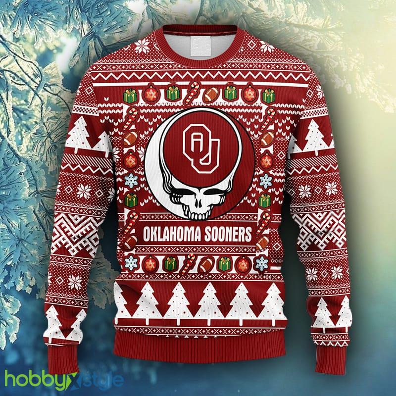 NCAA Christmas Oklahoma Sooners Grateful Dead Ugly Christmas Fleece Sweater For Men Women - NCAA Oklahoma Sooners Grateful Dead Ugly Christmas Fleece Sweater_1