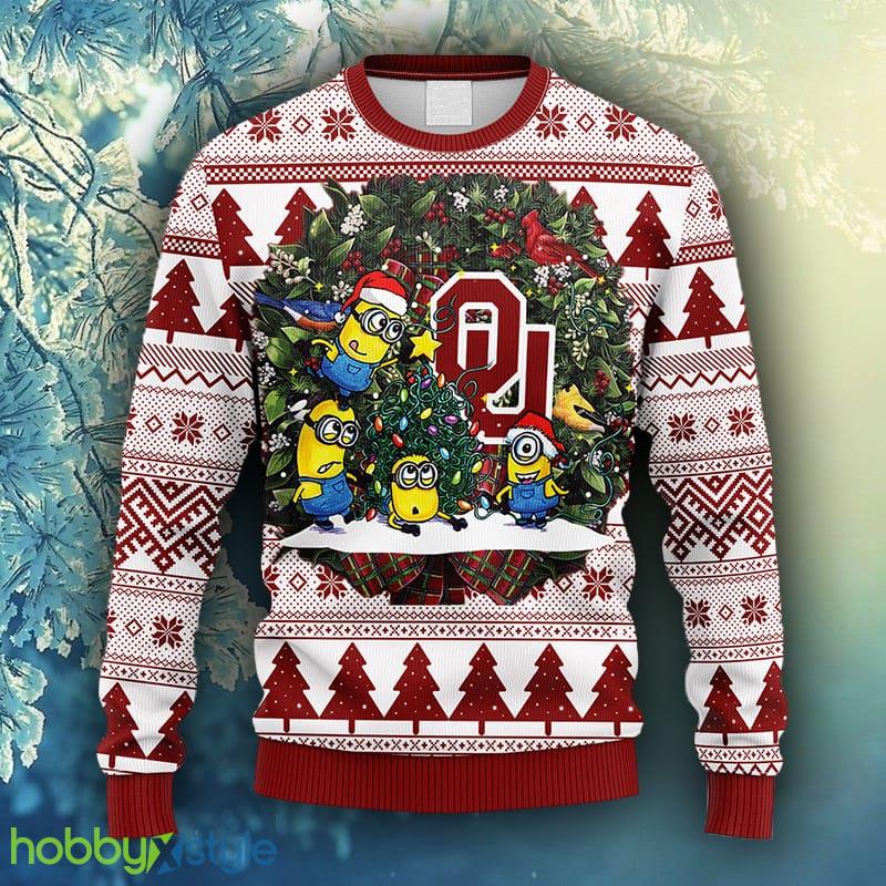 NCAA Christmas Oklahoma Sooners Minion Christmas Ugly Sweater For Men Women - NCAA Oklahoma Sooners Minion Christmas Ugly Sweater_1
