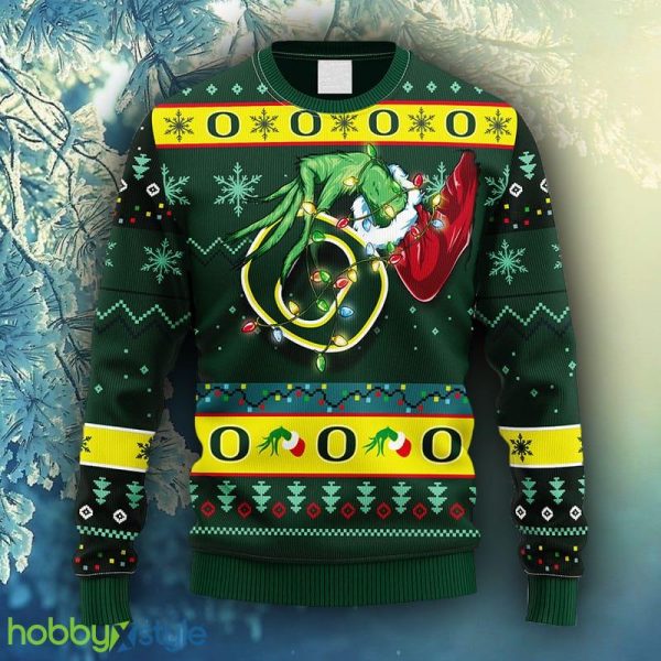 NCAA Christmas Oregon Ducks Grinch Christmas Ugly Sweater For Men Women - NCAA Oregon Ducks Grinch Christmas Ugly Sweater_1