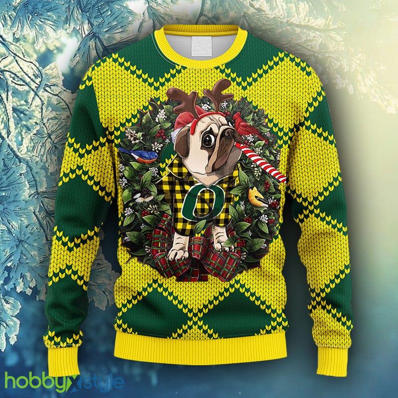 NCAA Christmas Oregon Ducks Pub Dog Christmas Ugly Sweater For Men Women - NCAA Oregon Ducks Pub Dog Christmas Ugly Sweater_1