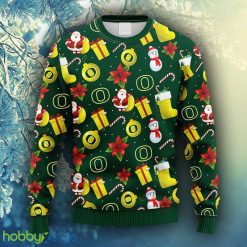 NCAA Christmas Oregon Ducks Santa Claus Snowman Christmas Ugly Sweater For Men Women - NCAA Oregon Ducks Santa Claus Snowman Christmas Ugly Sweater_1