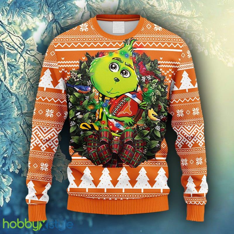 NCAA Christmas Texas Longhorns Grinch Hug Christmas Ugly Sweater For Men Women - NCAA Texas Longhorns Grinch Hug Christmas Ugly Sweater_1