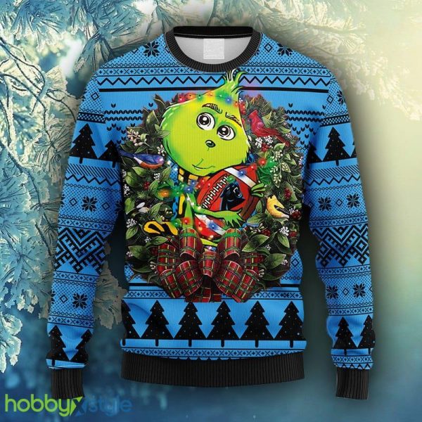 NFL Fans Carolina Panthers Grinch Hug Christmas Ugly Sweater For Men Women - NFL Carolina Panthers Grinch Hug Christmas Ugly Sweater_1