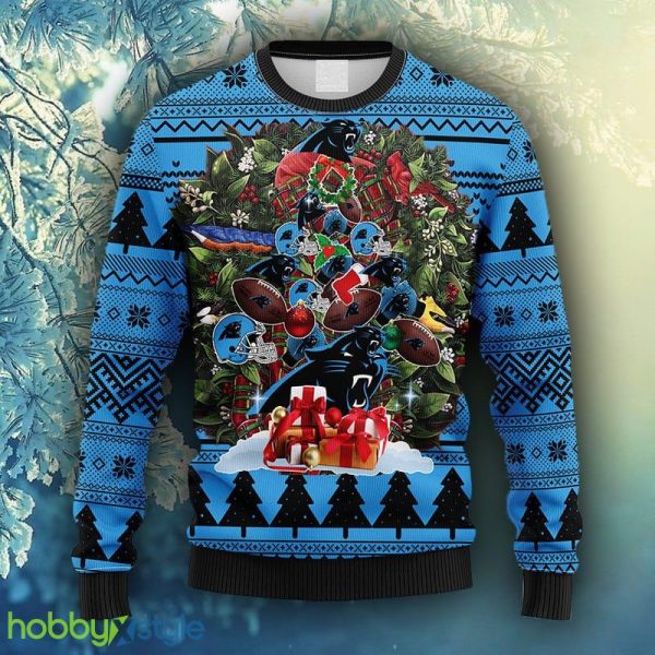 NFL Fans Carolina Panthers Tree Ugly Christmas Fleece Sweater For Men Women - NFL Carolina Panthers Tree Ugly Christmas Fleece Sweater_1