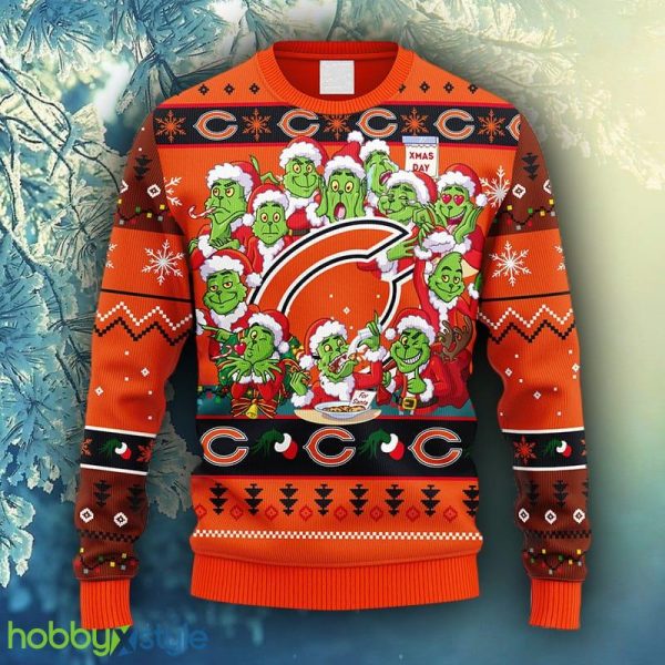 NFL Fans Chicago Bears 12 Grinch Xmas Day Christmas Ugly Sweater For Men Women - NFL Chicago Bears 12 Grinch Xmas Day Christmas Ugly Sweater_1