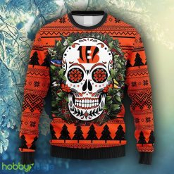 NFL Fans Cincinnati Bengals Skull Flower Ugly Christmas Ugly Sweater For Men Women - NFL Cincinnati Bengals Skull Flower Ugly Christmas Ugly Sweater_1