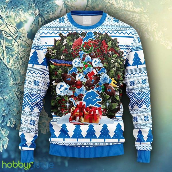 NFL Fans Detroit Lions Tree Ugly Christmas Fleece Sweater For Men Women - NFL Detroit Lions Tree Ugly Christmas Fleece Sweater_1