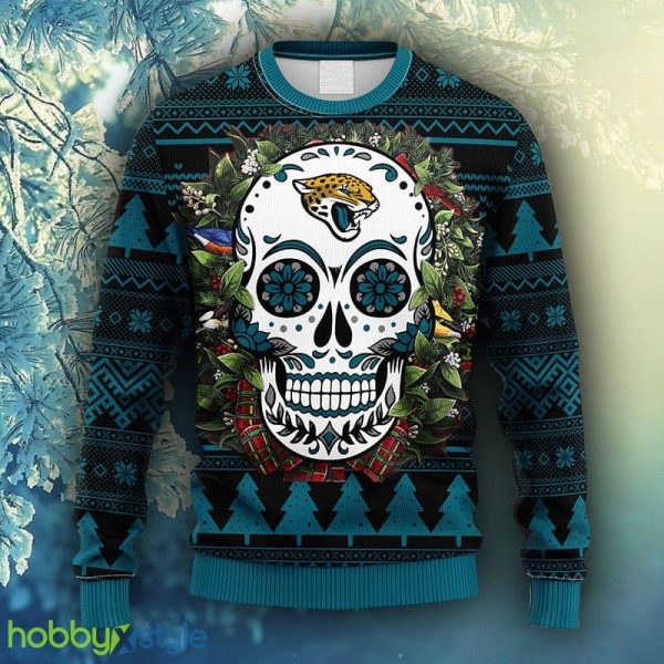 NFL Fans Jacksonville Jaguars Skull Flower Ugly Christmas Ugly Sweater For Men Women - NFL Jacksonville Jaguars Skull Flower Ugly Christmas Ugly Sweater_1