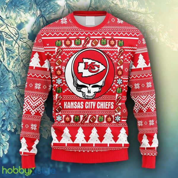 NFL Fans Kansas City Chiefs Grateful Dead Ugly Christmas Fleece Sweater For Men Women - NFL Kansas City Chiefs Grateful Dead Ugly Christmas Fleece Sweater_1