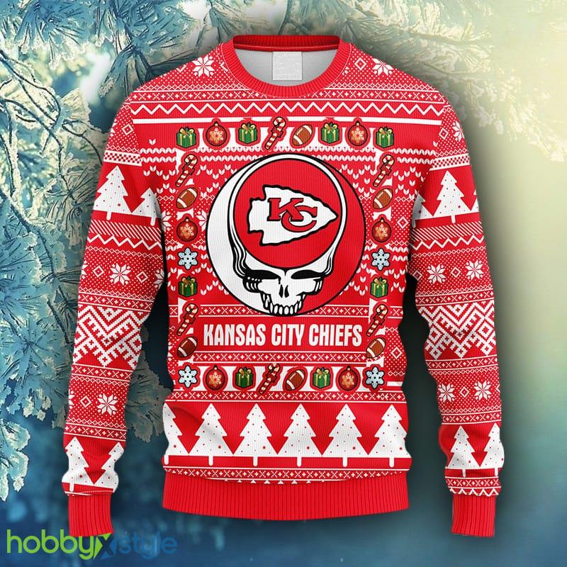 NFL Fans Kansas City Chiefs Grateful Dead Ugly Christmas Fleece Sweater For Men Women - NFL Kansas City Chiefs Grateful Dead Ugly Christmas Fleece Sweater_1