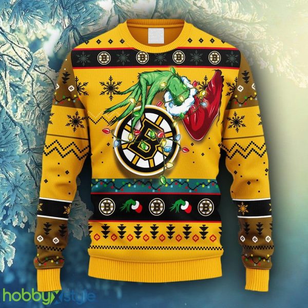 NHL Logo Boston Bruins Grinch Christmas Ugly Sweater For Men Women - NHL Boston Bruins Grinch Christmas Ugly Sweater_2