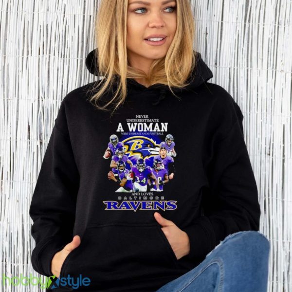 Official 2021 Never Underestimate A Woman Who Understands Football And Loves Baltimore Ravens Shirt Product Photo 6