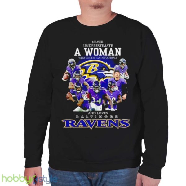 Official 2021 Never Underestimate A Woman Who Understands Football And Loves Baltimore Ravens Shirt Product Photo 7