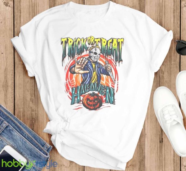 Trick Or Treat Michael Myers Halloween Pumpkin Art Draw Shirt Product Photo 3