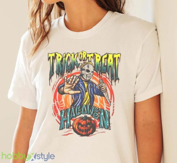 Trick Or Treat Michael Myers Halloween Pumpkin Art Draw Shirt Product Photo 4