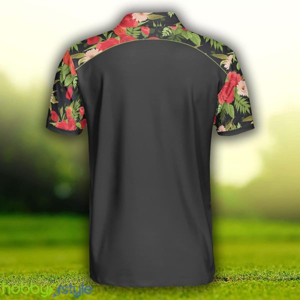 Tropical Roses Pattern, Black With Roses, Print Roses Pattern Shirt For Adults Polo Shirt - Tropical Roses Pattern Polo Shirt, Black Polo Shirt With Roses, Print Roses Pattern Shirt For Adults_2